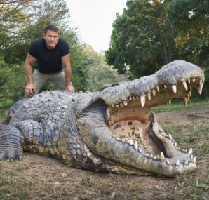 Steve Backshall holding a baby Alligator