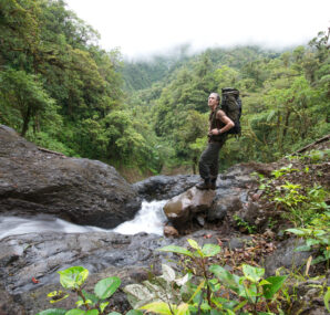 Gordon traversing a waterfall