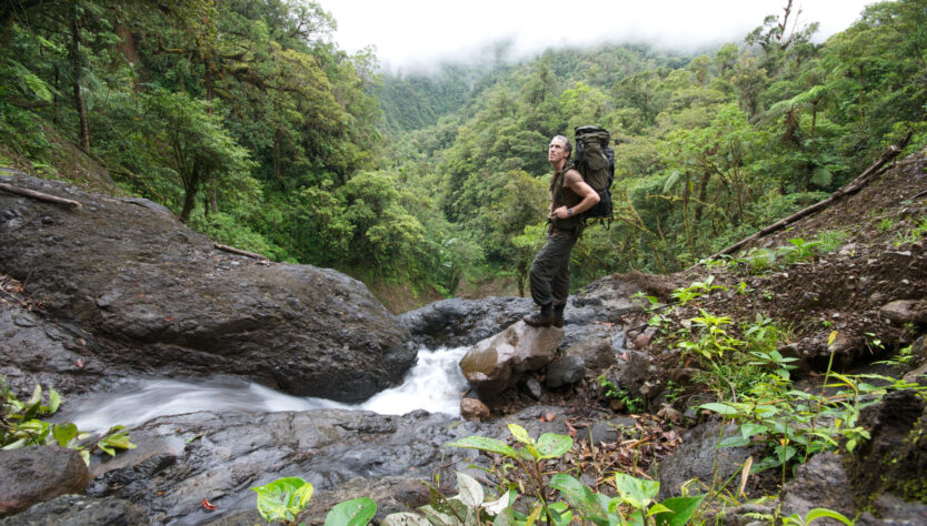 Gordon traversing a waterfall
